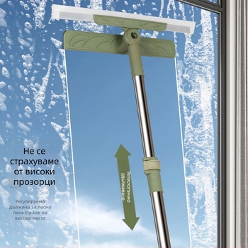 Телескопична пръчка за почистване на стъкла, 4 в 1: сухо и мокро почистване, скрепер и почистващ инструмент