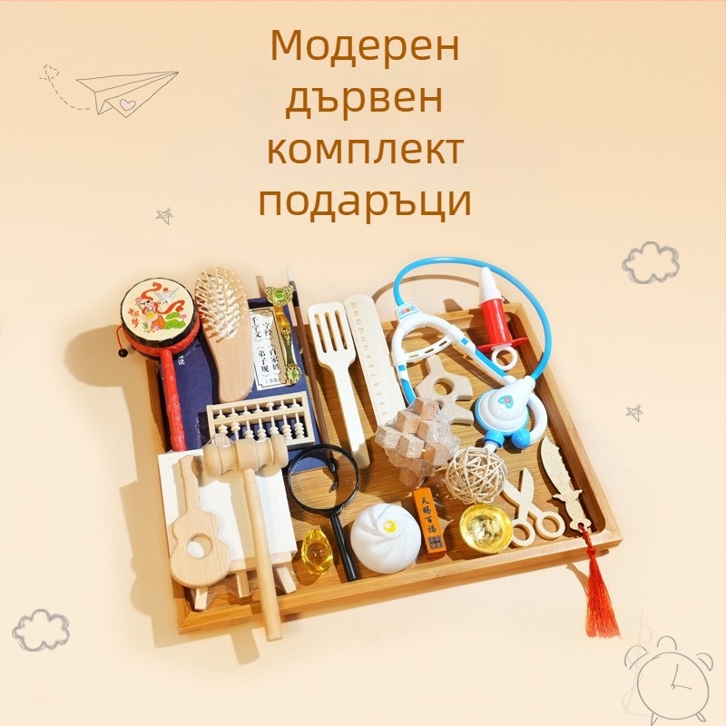 Дървен аксесоар за първи рожден ден на бебето — модерен минималистичен дизайн, килим за грабване на предмети