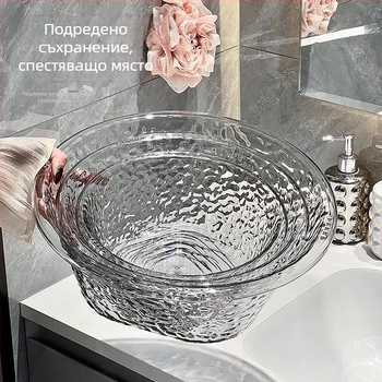 PET прозрачен кръгъл умивалник за дома, удебелен ледников модел, голям размер, пластмасова мивка за лице и пране