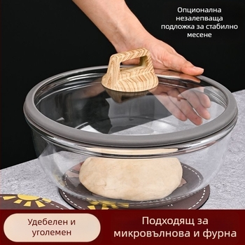 Изключително дебела стъклена купа с капак, голяма термоустойчива за печене и разбиване на яйца, прозрачна салатна купа