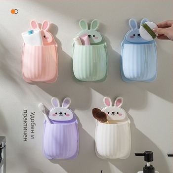 Стенно монтиран многофункционален органайзер за баня с държач за четки за зъби и клечки за хранене, рафт за отцеждане