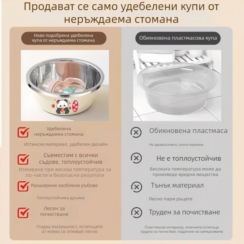Стоманен изключително дебел дренажен кош за миене на бебешки шишета, плодове и зеленчуци, измиване на ориз, цедка и съд за омесване на тесто
