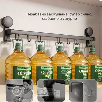 Стенно кухненско решение с вакуумно закрепване – без пробиване, държач за лопатки, лъжици и ножове, мултифункционална поставка