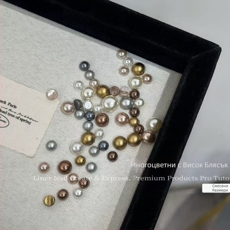 Премиум декорации за маникюр Bun Pearl серия: конкавни полумесеци с циркони, многоцветни, различни размери