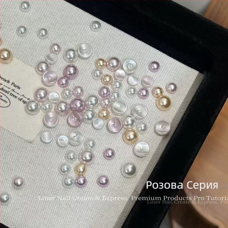 Премиум декорации за маникюр Bun Pearl серия: конкавни полумесеци с циркони, многоцветни, различни размери