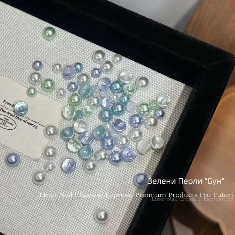 Премиум декорации за маникюр Bun Pearl серия: конкавни полумесеци с циркони, многоцветни, различни размери