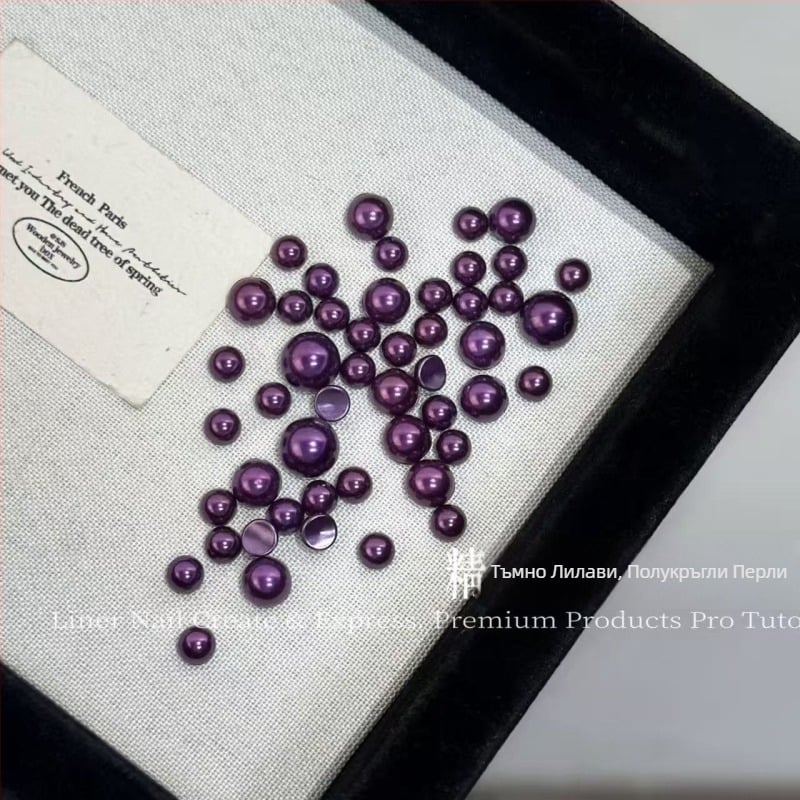 Премиум декорации за маникюр Bun Pearl серия: конкавни полумесеци с циркони, многоцветни, различни размери