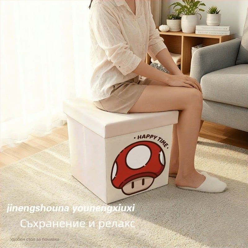 Карикатурна кутия за съхранение и табуретка – голям капацитет, платнена конструкция