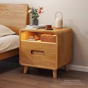 Масивно дървено нощно шкафче за спалня, компактно шкафче с място за съхранение