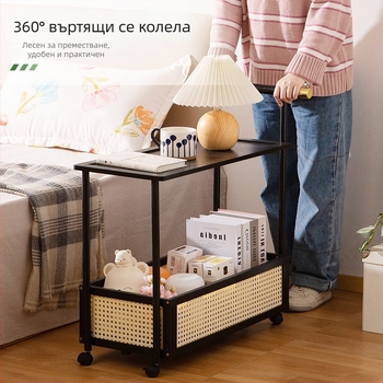Бамбукова многофункционална нощна масичка-шкаф с колела, модерен минималистичен дизайн за спалня