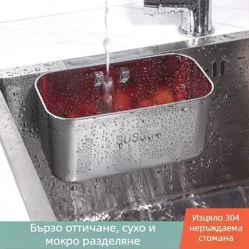 304 неръждаема стомана дренажна кошница, квадратна кухненска кошница за отцеждане, за изплакване на ориз и съхранение на плодове