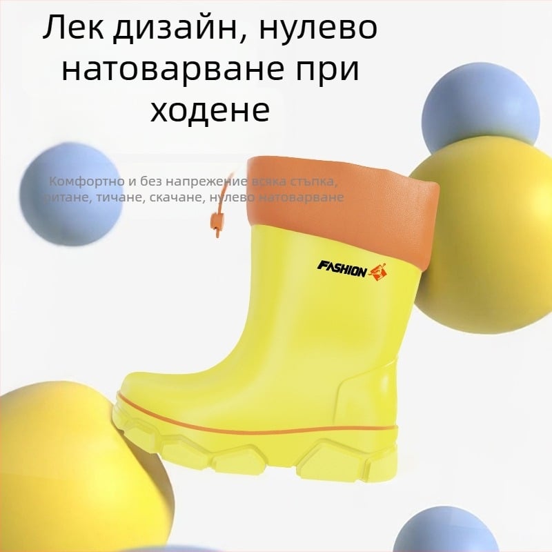 Детски ботуши за дъжд със средна височина, водоустойчиви, подплатени с полар, противохлъзгаща подметка, за деца на възраст 4–6 години