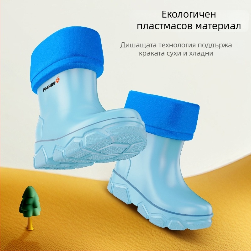 Детски ботуши за дъжд със средна височина, водоустойчиви, подплатени с полар, противохлъзгаща подметка, за деца на възраст 4–6 години