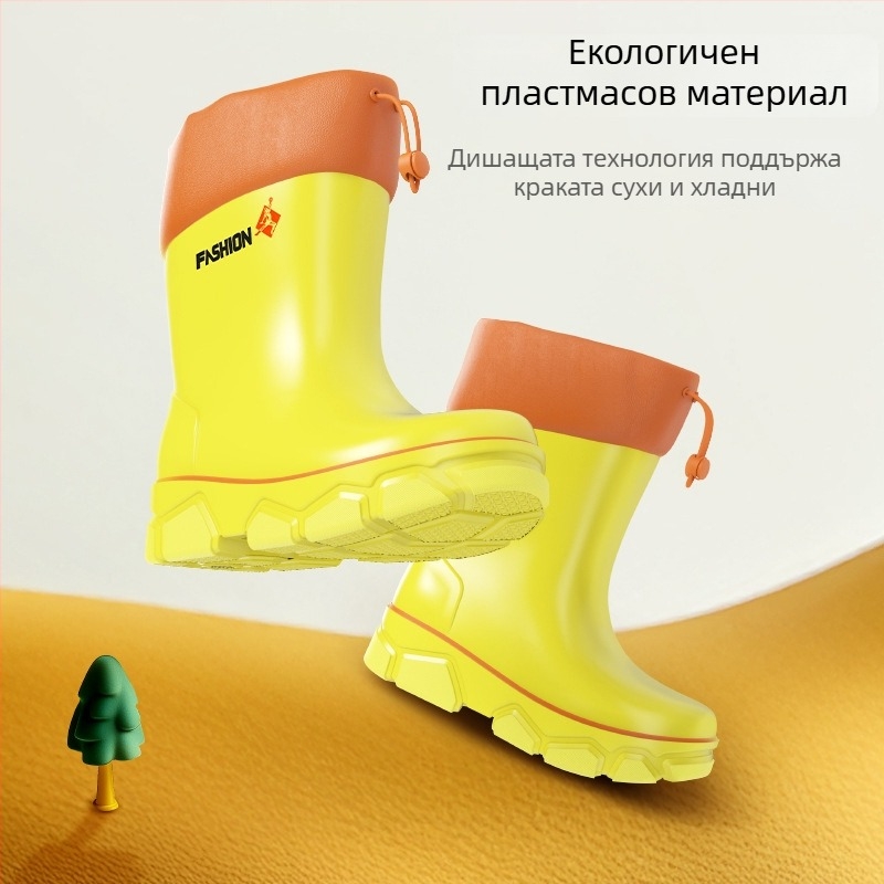 Детски ботуши за дъжд със средна височина, водоустойчиви, подплатени с полар, противохлъзгаща подметка, за деца на възраст 4–6 години
