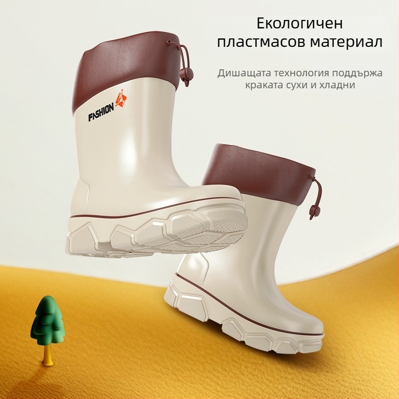 Детски ботуши за дъжд със средна височина, водоустойчиви, подплатени с полар, противохлъзгаща подметка, за деца на възраст 4–6 години