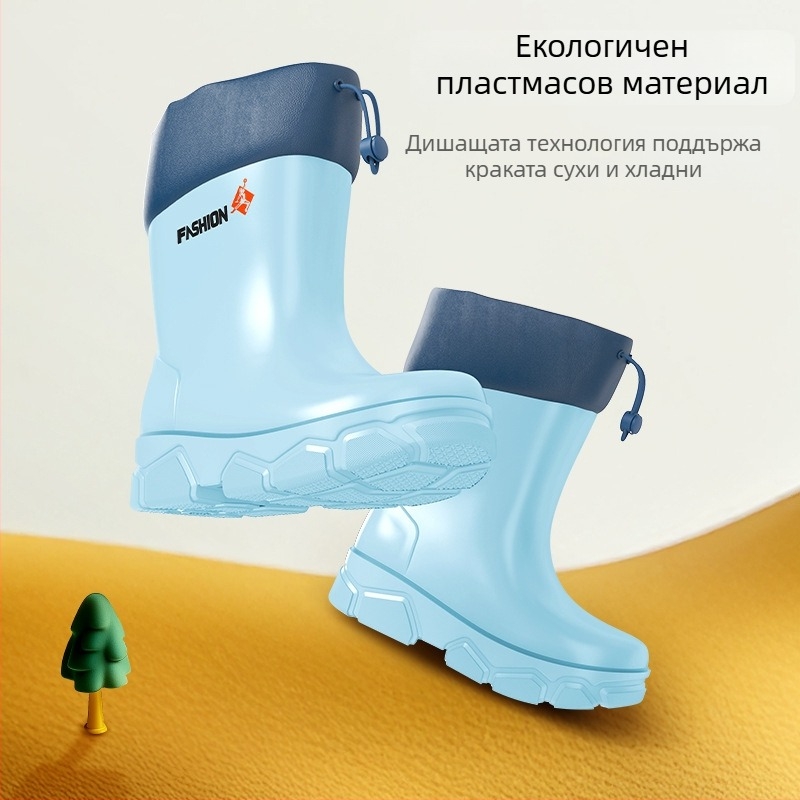 Детски ботуши за дъжд със средна височина, водоустойчиви, подплатени с полар, противохлъзгаща подметка, за деца на възраст 4–6 години