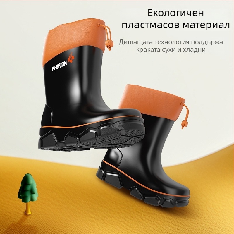 Детски ботуши за дъжд със средна височина, водоустойчиви, подплатени с полар, противохлъзгаща подметка, за деца на възраст 4–6 години