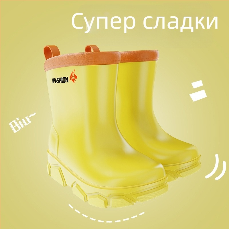 Детски ботуши за дъжд със средна височина, водоустойчиви, подплатени с полар, противохлъзгаща подметка, за деца на възраст 4–6 години