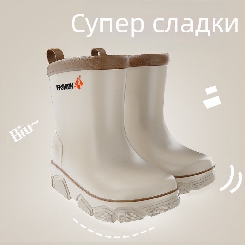 Детски ботуши за дъжд със средна височина, водоустойчиви, подплатени с полар, противохлъзгаща подметка, за деца на възраст 4–6 години