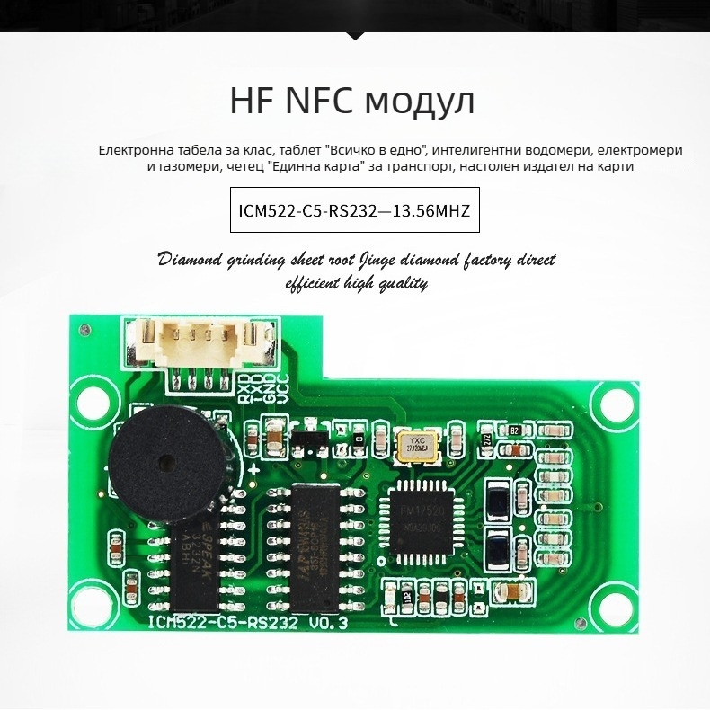 RFID/NFC модул за четене на карти с RS232 или TTL интерфейс, вграден четец за високочестотни карти