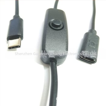 Raspberry Pi 4A високотоков USB разширителен кабел с 501 бутон превключвател, Type-C мъжки‑женски захранващ кабел