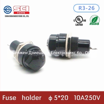 Държач за предпазител Bakelite R3-26, 10 A, 250 V, 5×20 мм, за измервателни прибори, Европейски стандарт