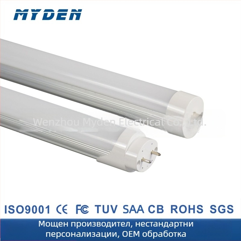 LED T8 тръба дневна светлина, дължина 2,4 м, полупалюминиево-полипластмасово тяло, висок лумен, широк входен диапазон, US стандарт, FA8