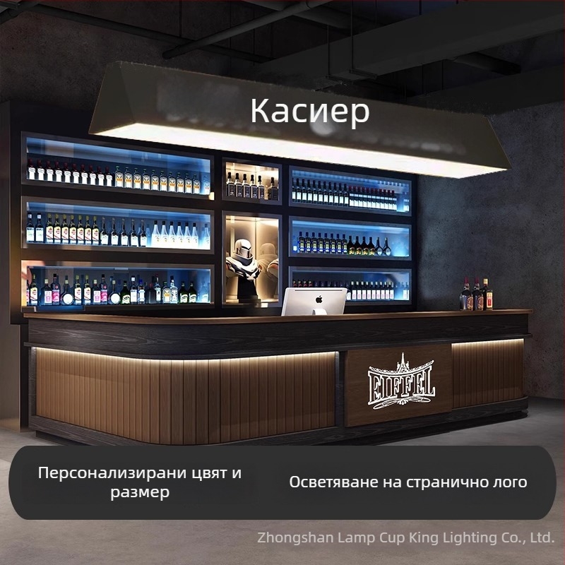 Креативен акрилен дълъг лентов LED висящ светилник за каса, ресторанти, кафета и барове с прозрачно лого