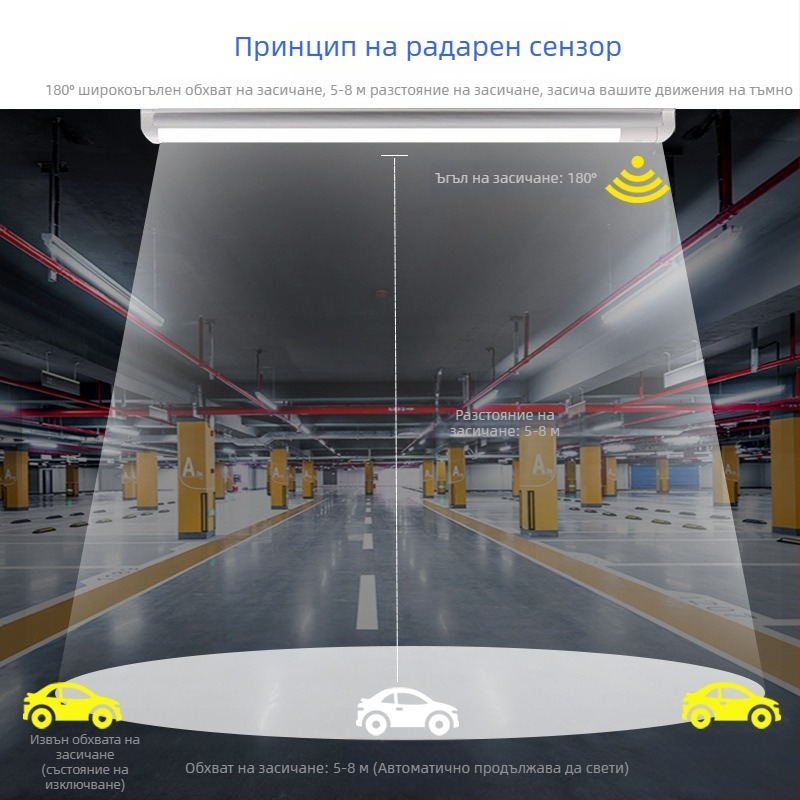 Т8 LED тръба със сензор за микровълнов радар, 1,2 м, ултраярка за подземен гараж