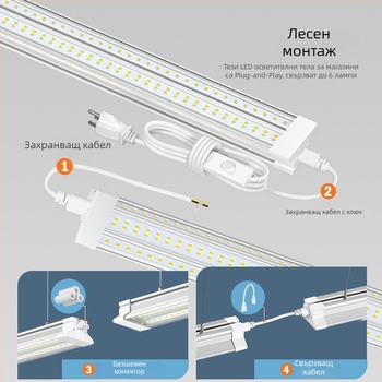 LED тръба с Т-образна форма, 1,2 м / 2,4 м, за магазини и складове, висока яркост 72W–100W