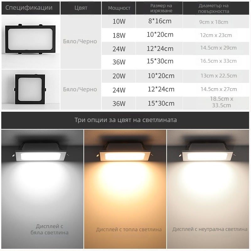 LED таванна лампа с решетка, вградена, черна, квадратна двойна глава downlight, 15x15 см решетка, корпус 10x20 см