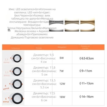 Черно вградено LED таванно осветление (downlight), тройно регулиране на цвета, за всекидневна, отвор 7,5–16 см