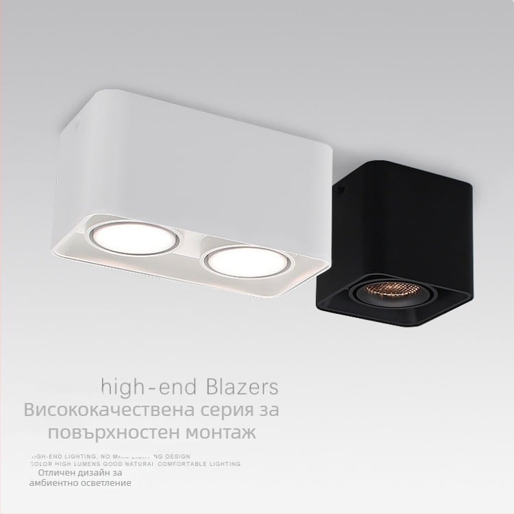 LED квадратна повърхностно монтирана светлинна спот лампа с решетка за хол и коридор — двойна, единична или тройна глава