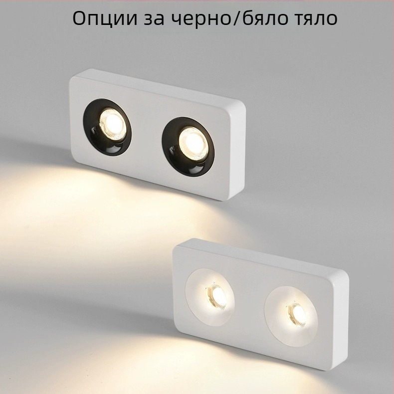 LED повърхностно монтирана ултра тънка квадратна downlight лампа за дневна стая с двойна/тройна/четворна глава
