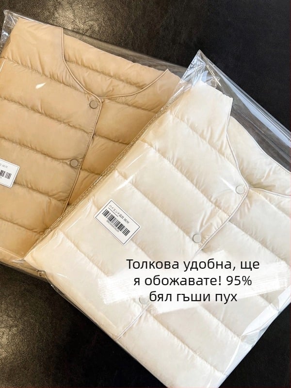 Дамско пухено яке с 95% бял гъши пух, тънка подплата, къс модел, двупосочно външно облекло, топъл вътрешен слой, стилно зимно облекло