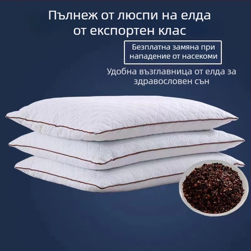 Възглавница от чист памук с пълнеж от люспи от гречка, 100% памучна корица, три слоя поддръжка за шията, дишаща
