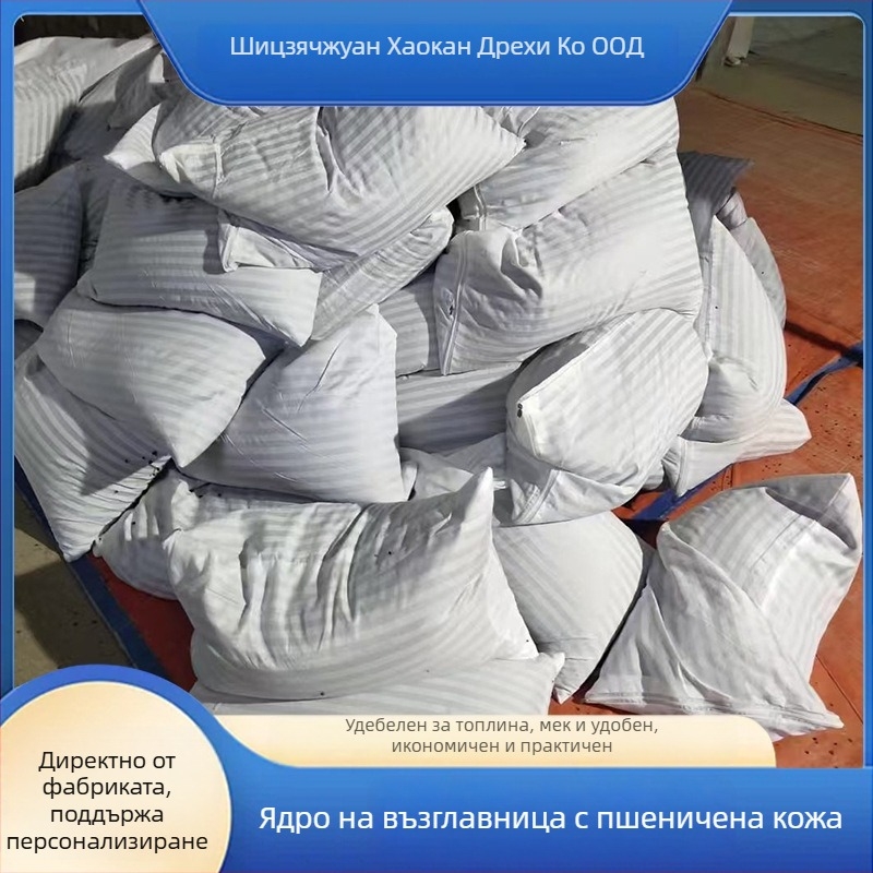 Гречнева възглавница с ядро от гречка и бял сатенен вътрешен калъф, правоъгълна форма, височина 5–8 см, тегло 1,5–2 кг, за домашна, болнична, хотелска и училищна употреба.