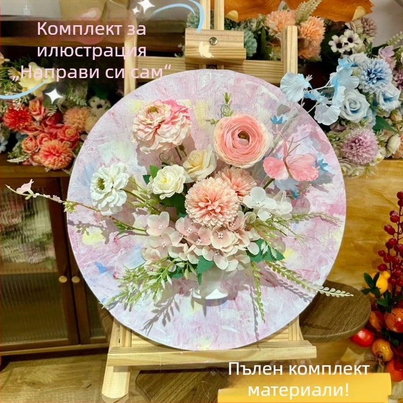 Вечни цветя и стенна композиция с ваза от гипс – ретро флорална украса за маслена живопис