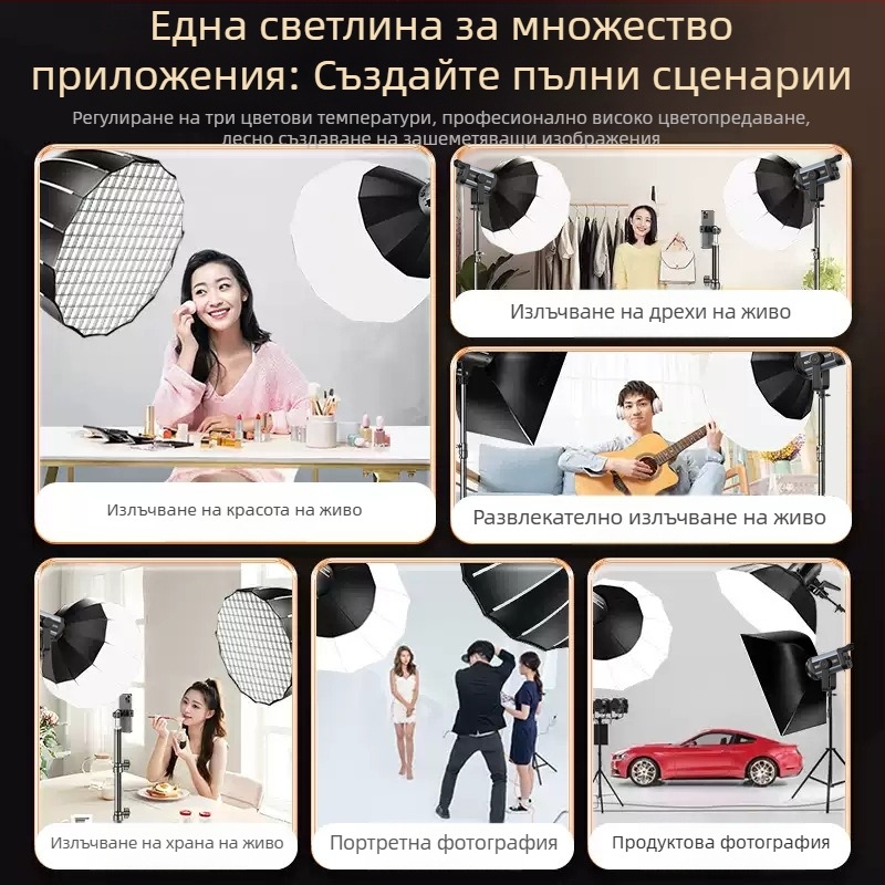 300W LED студийно осветление за запълване със дистанционно, три температури на цвета за стрийминг на живо
