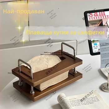 Дървена кутия за салфетки и държач за салфетки в стил средата на века, квадратна, за кафе
