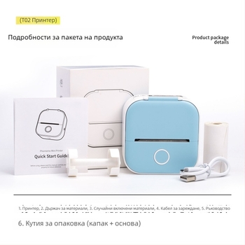 Phomemo T02 мини термален принтер – преносим принтер за етикети с Bluetooth за телефон, домашно ползване, принтер за корекция на грешки
