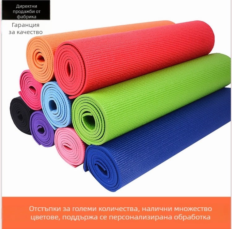 PVC йога постелка, 6 мм, удебелена, противохлъзгаща, за упражнения на открито, мека и без мирис, размери 183 см x 61 см