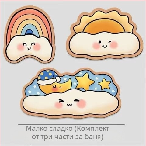 Карикатурен комплект за баня: три части — подложка за баня/тоалетна, водопоглъщаща и бързосъхнеща диатомова подложка, противохлъзгаща и устойчива на петна