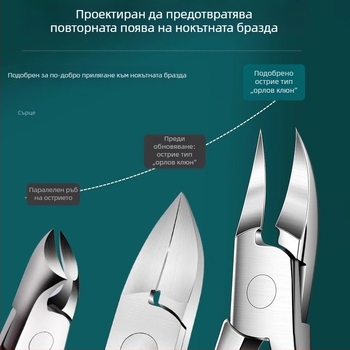 Клипър за нокти с наклонен орлов клюн за нокътна вдлъбнатина, педикюр инструмент при онихомикоза