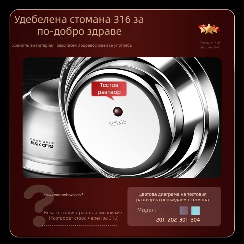 Jidu 316 неръждаема стомана купа за супа и ориз, удебелена кухненска купа, за разбиване на яйца, месене на тесто и измиване на зеленчуци, подарък