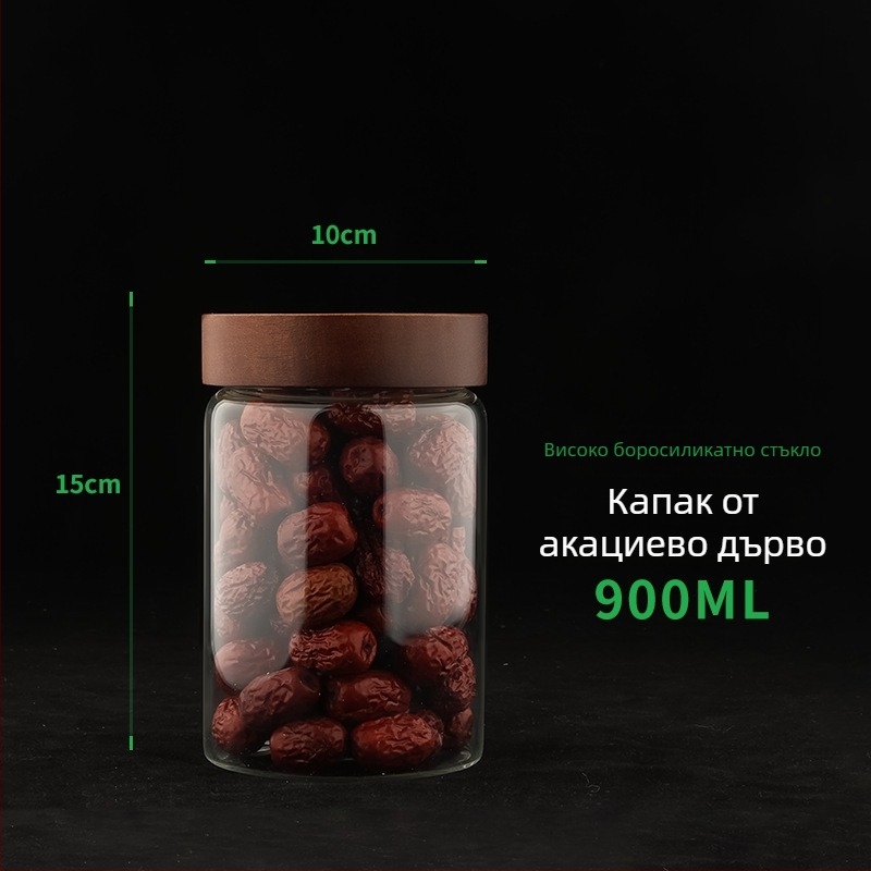 Контейнер за зърнени храни от акациево дърво, голям капацитет, запечатващ, за домашна употреба, защита от влага и насекоми