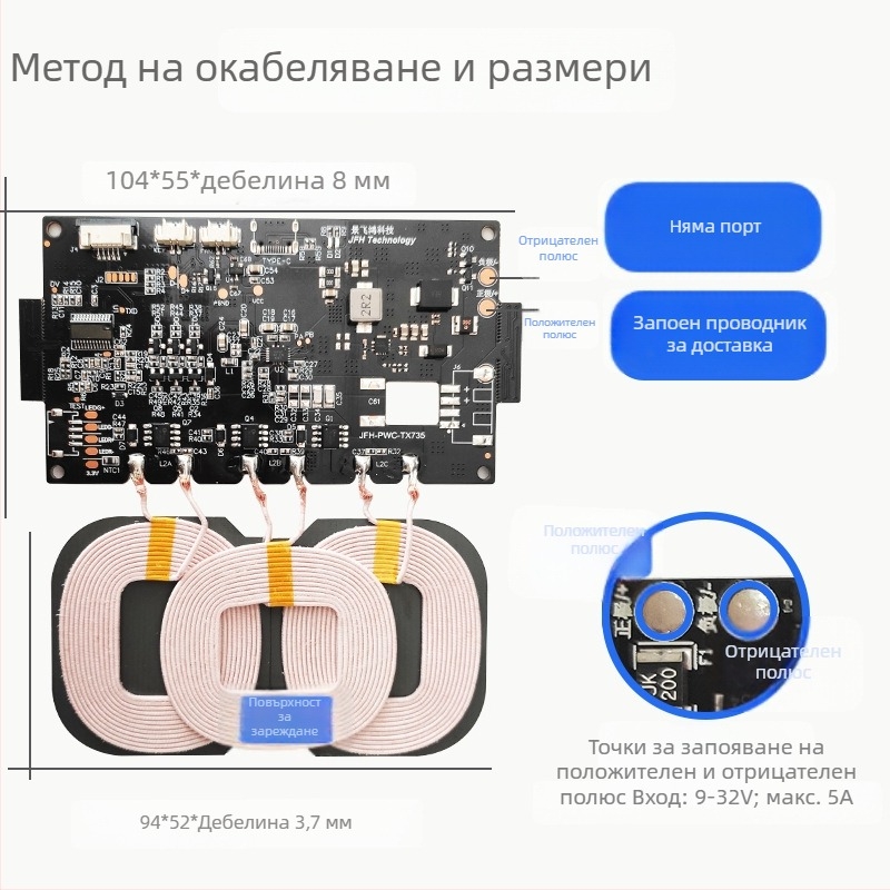 22W високопроизводителен безжичен заряден модул за автомобил и външно захранване PCBA, бързо 12V зареждане