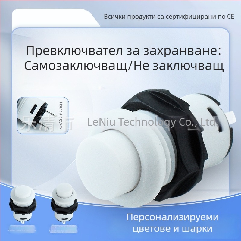 12 мм бутонен превключвател DS-425 със самозадържащ режим/без него, резба, бял, двупинов, малък кръгъл