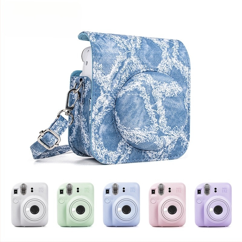 Instax Mini12 чанта за камера, деним стил, преносим защитен калъф за камера и съхранение на дигитални аксесоари