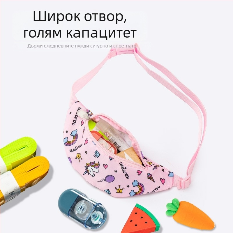 Детска кръстосана чанта с мотив на еднорог – компактна, лека за пътуване и с голям обем